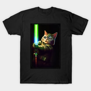 Fun Cat Print ~ AI Art ~ Fantasy Cat ~ Sci-fi Cat ~ Cats with Lightsabers T-Shirt